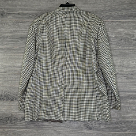 Chaps Mens Sports Coat Blazer 100% Silk Tan Houndstooth Two Button size 46R - Picture 4 of 11